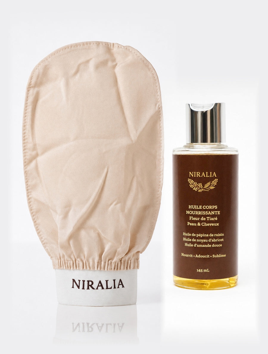 Coffret Rituel Corps – Gant Exfoliant & Huile Nourrissante